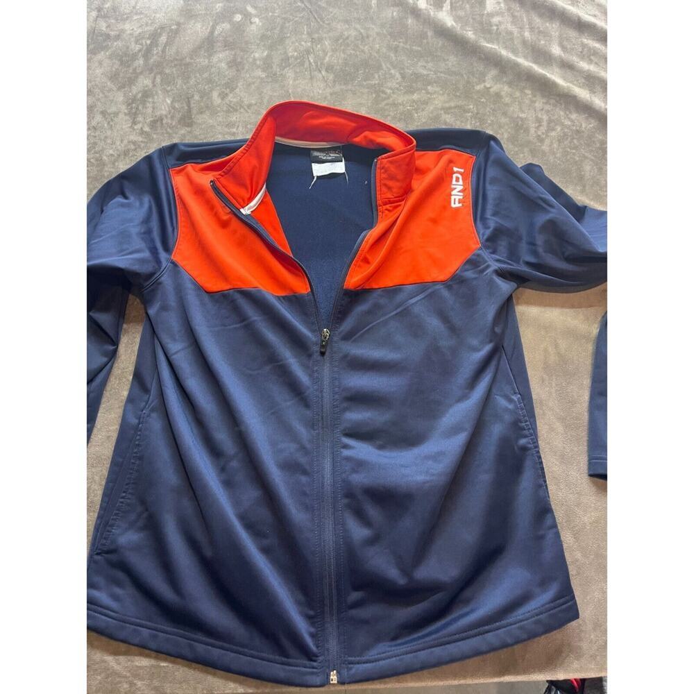AND1 Jacket Mens L Full Zip Activewear Track Mock Neck Blue Orange Long Sleeve